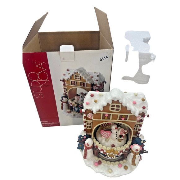 Gingerbread House Musical Rotating Snowman Music Box by Studio Nova W/Box - Picture 2 of 16